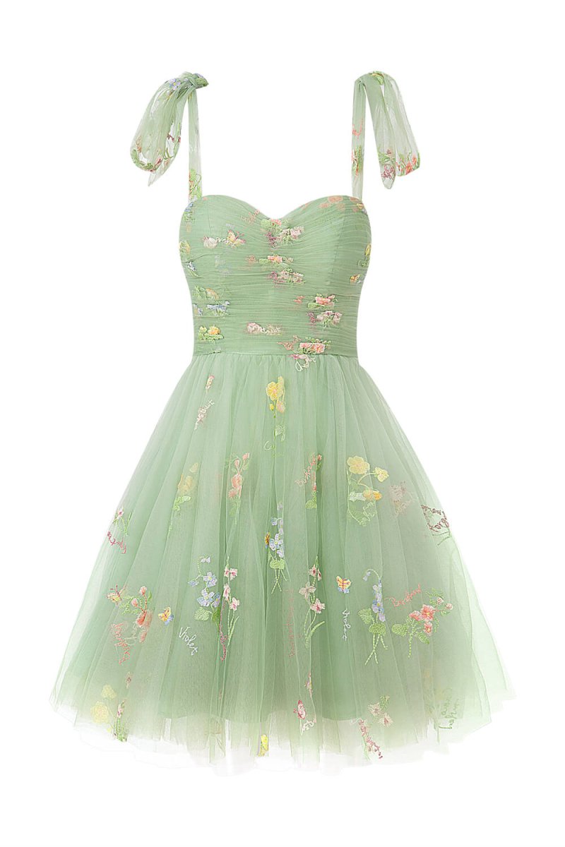 Claire | Aline Short Sweetheart Tulle Floral Homecoming Dress - KissProm