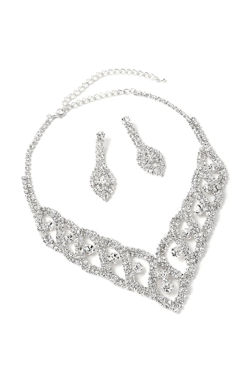 Classic Diamond Sparkling Necklace And Earrings Set - KissProm