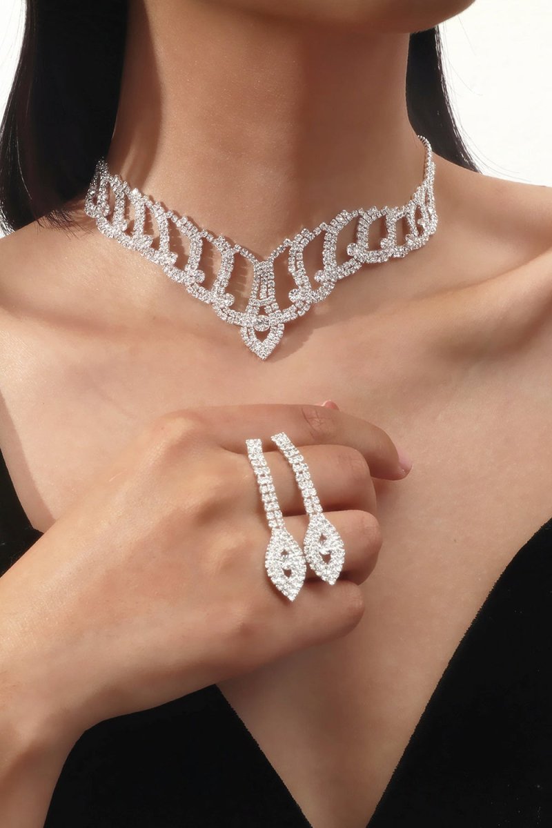 Classic Diamond Sparkling Necklace And Earrings Set - KissProm