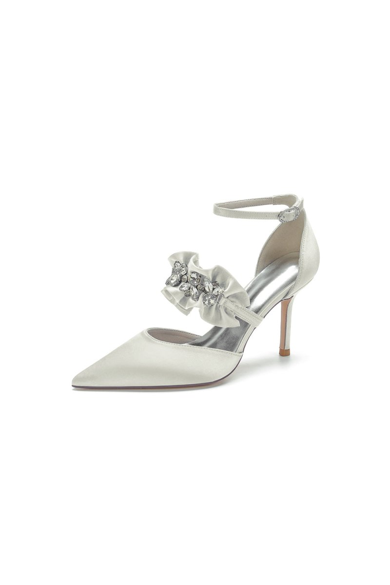 Cocktail Pointed Toe Crystal Buckle Strap High Heels - KissProm