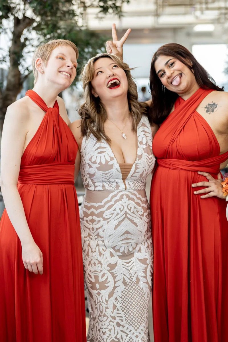 Crizmen | A - Line Red Infinity Long Bridesmaid Dress - KissProm