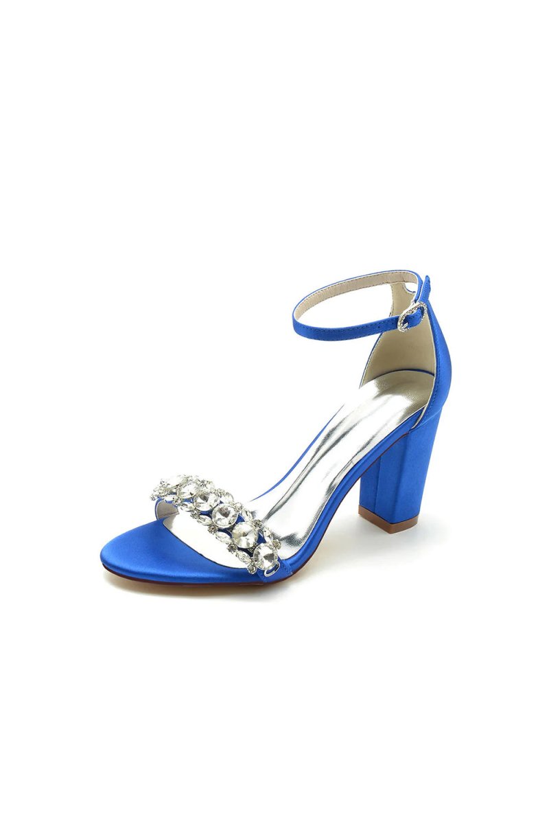 Crystal Embellished Open Toe Ankle Strap Pumps - KissProm