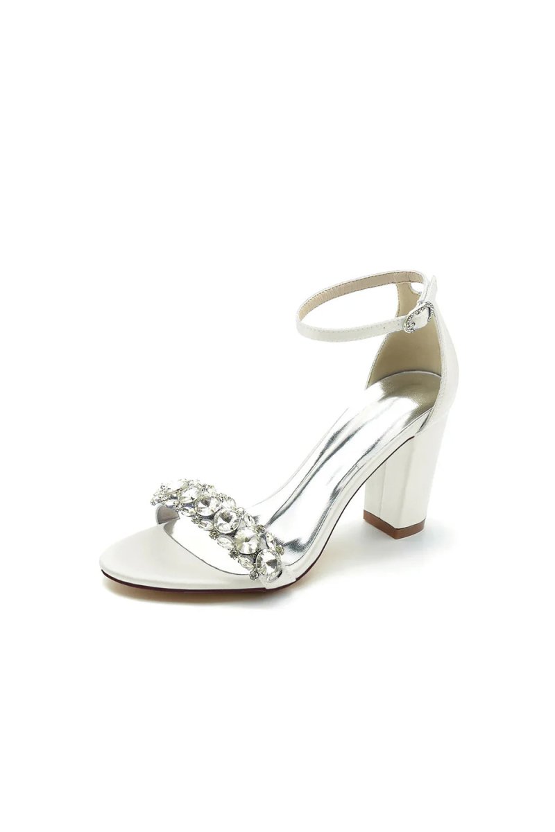 Crystal Embellished Open Toe Ankle Strap Pumps - KissProm