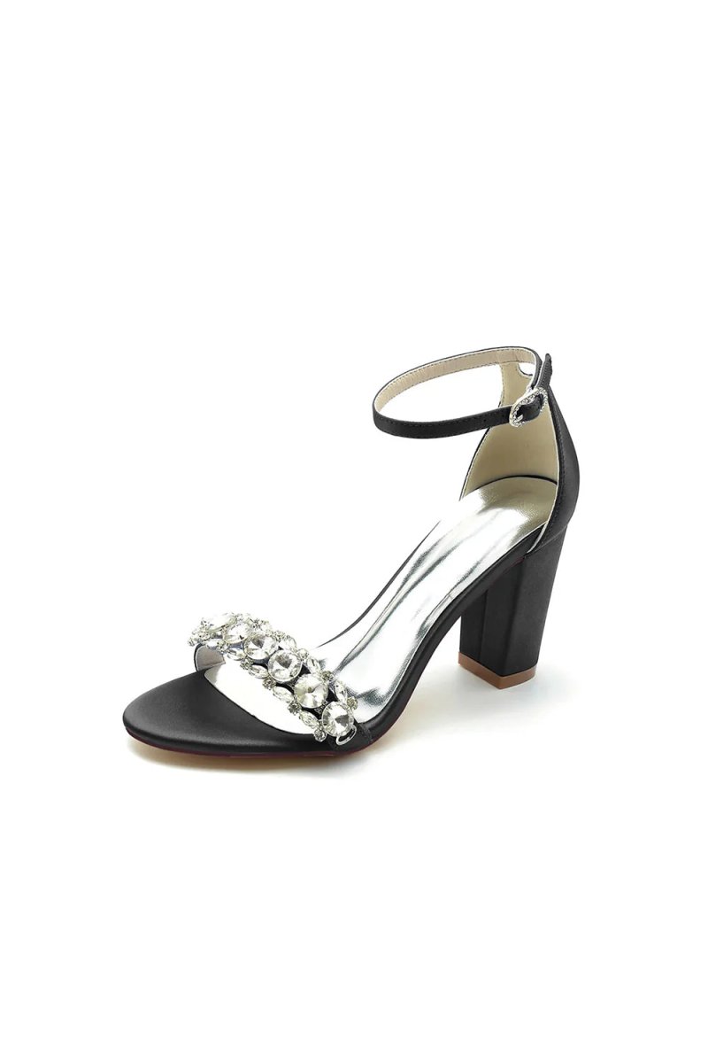 Crystal Embellished Open Toe Ankle Strap Pumps - KissProm