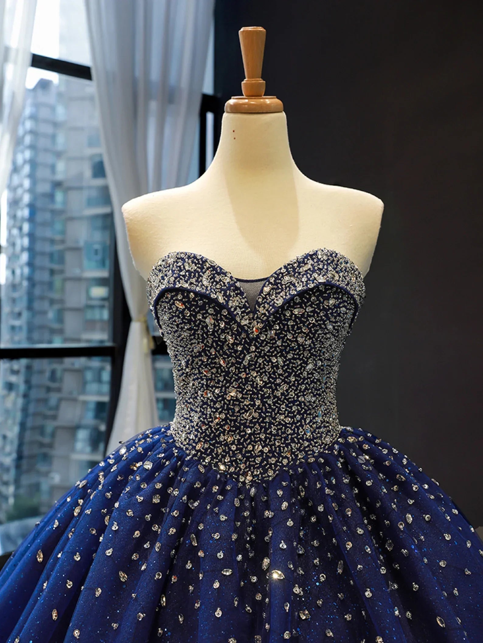 Sequined Navy Blue Quinceanera Dresses Ball Gown Dresses | KissProm