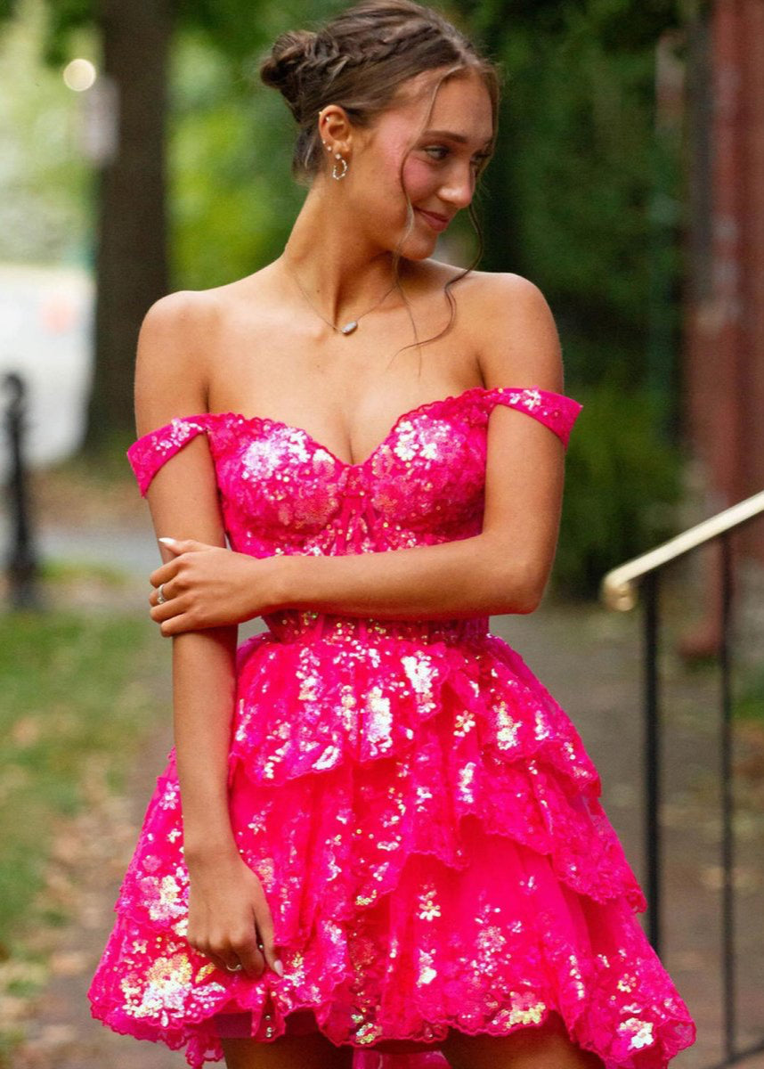 Everly |Short A - Line Sweetheart Tiered Homecoming Dress - KissProm