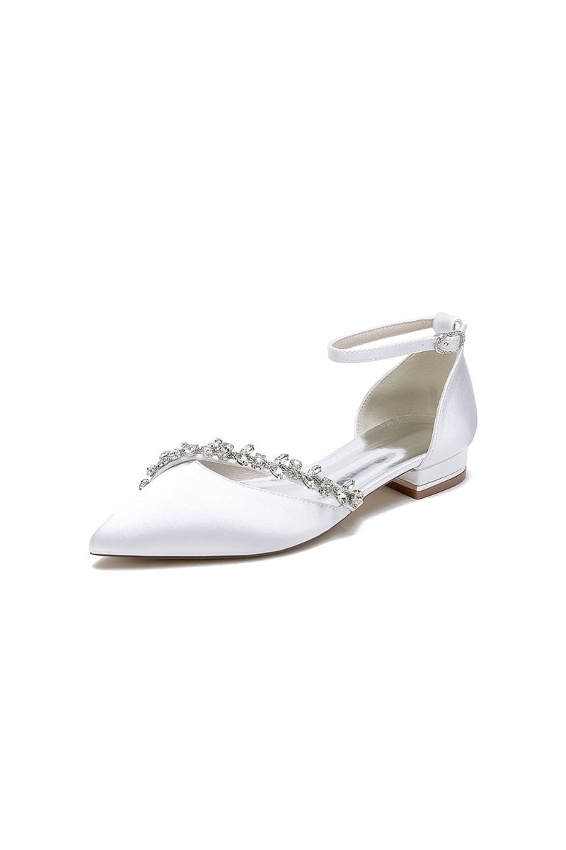 Pretty Rhinestone Pointed Toe Ankle Strap Kitten Heels - KissProm