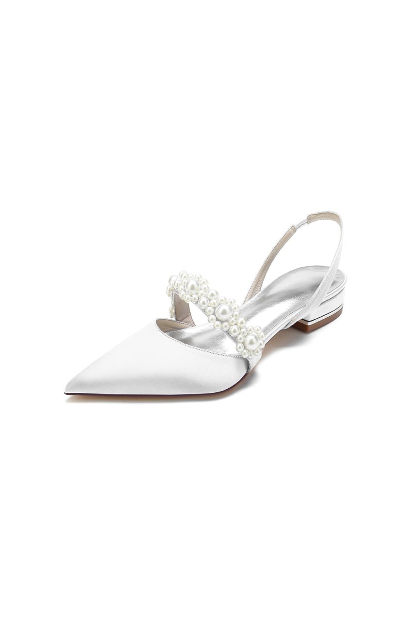 Satin Pointed Toe Pearl Kitten Heels - KissProm