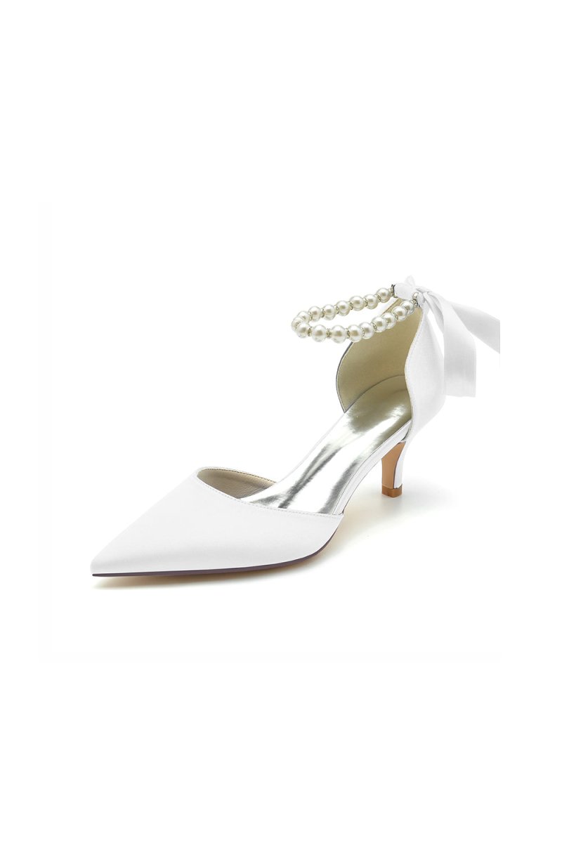 Pointed Toe Ribbons Faux Pearl Pumps - KissProm