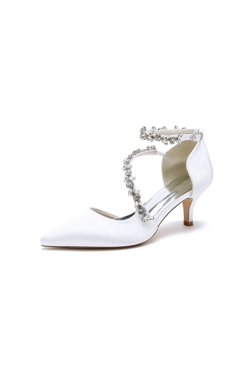 Pointed Toe Beading Ankle Strap High Heels - KissProm