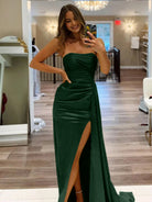 Eowyn | Mermaid Strapless Satin Long Prom Dresses With Split - KissProm