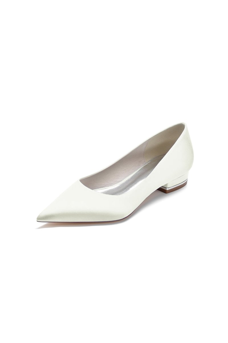 Simple Pointed Toe Satin Low Heels - KissProm