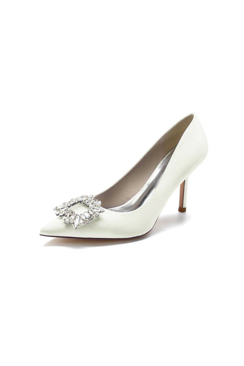 Cocktail Pointed Toe Crystal Satin High Heels - KissProm