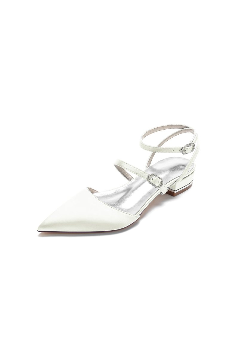 Simple Satin Pointed Toe Buckle Kitten Heels - KissProm