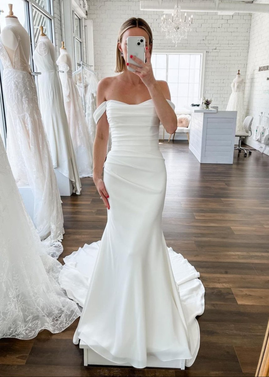 Hariklia | Elegant Mermaid Off the Shoulder Elastic Long Wedding Dresses - KissProm