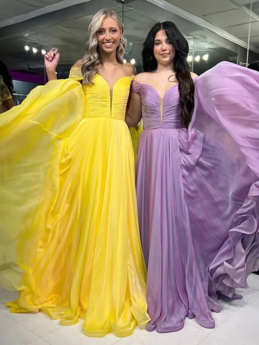 Dorita | A Line Off the Shoulder Chiffon Long Prom Dresses - KissProm