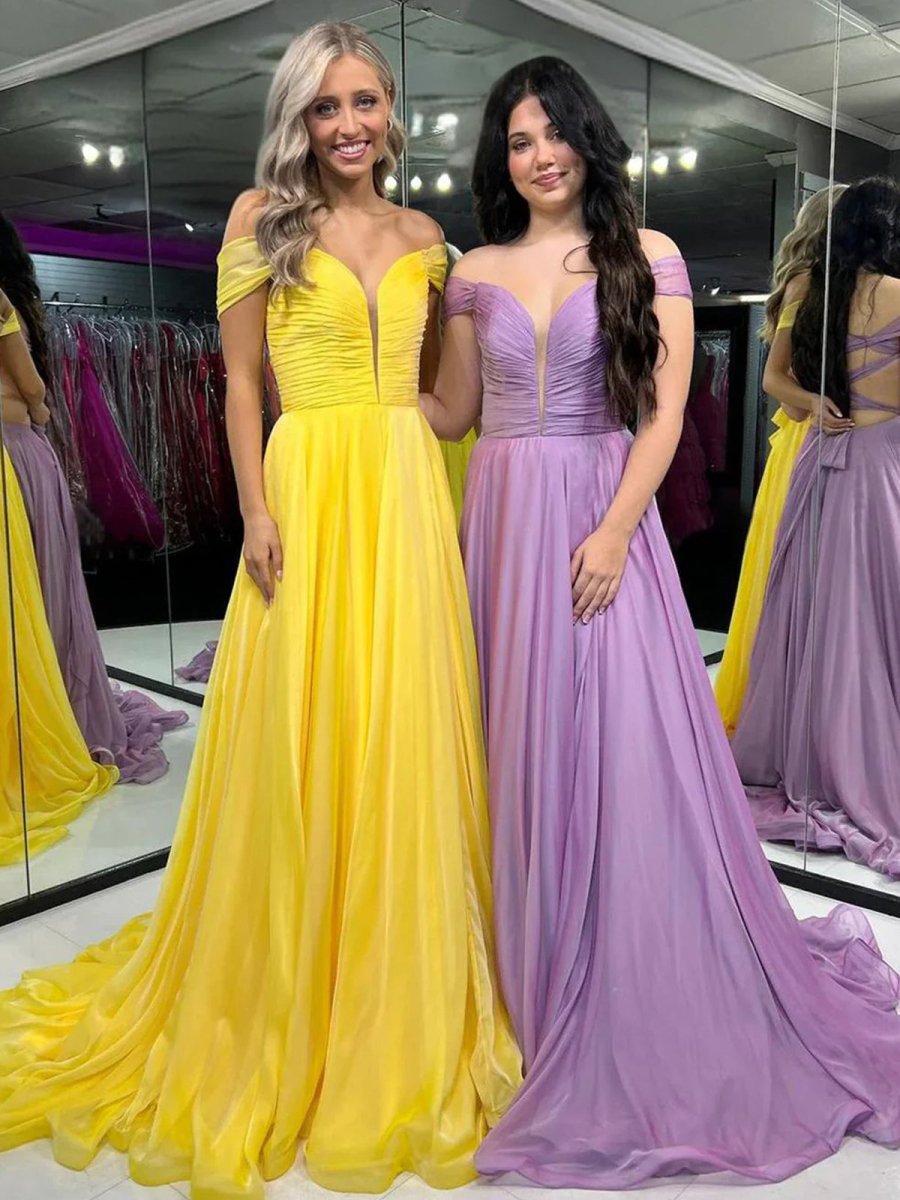 Dorita | A Line Off the Shoulder Chiffon Long Prom Dresses - KissProm