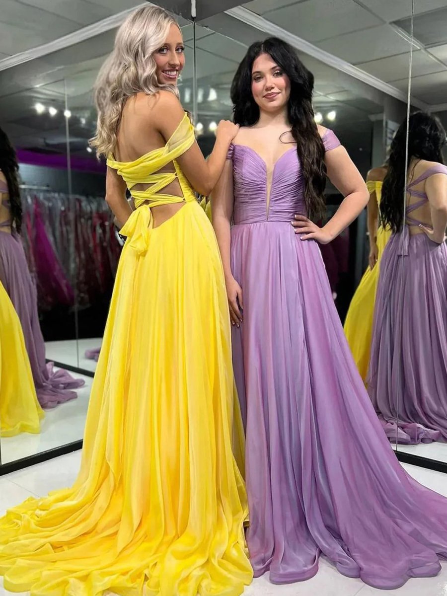 Dorita | A Line Off the Shoulder Chiffon Long Prom Dresses - KissProm