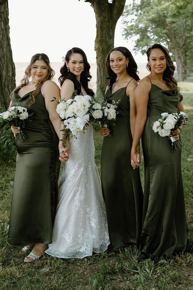 Green silk bridesmaid dress hotsell