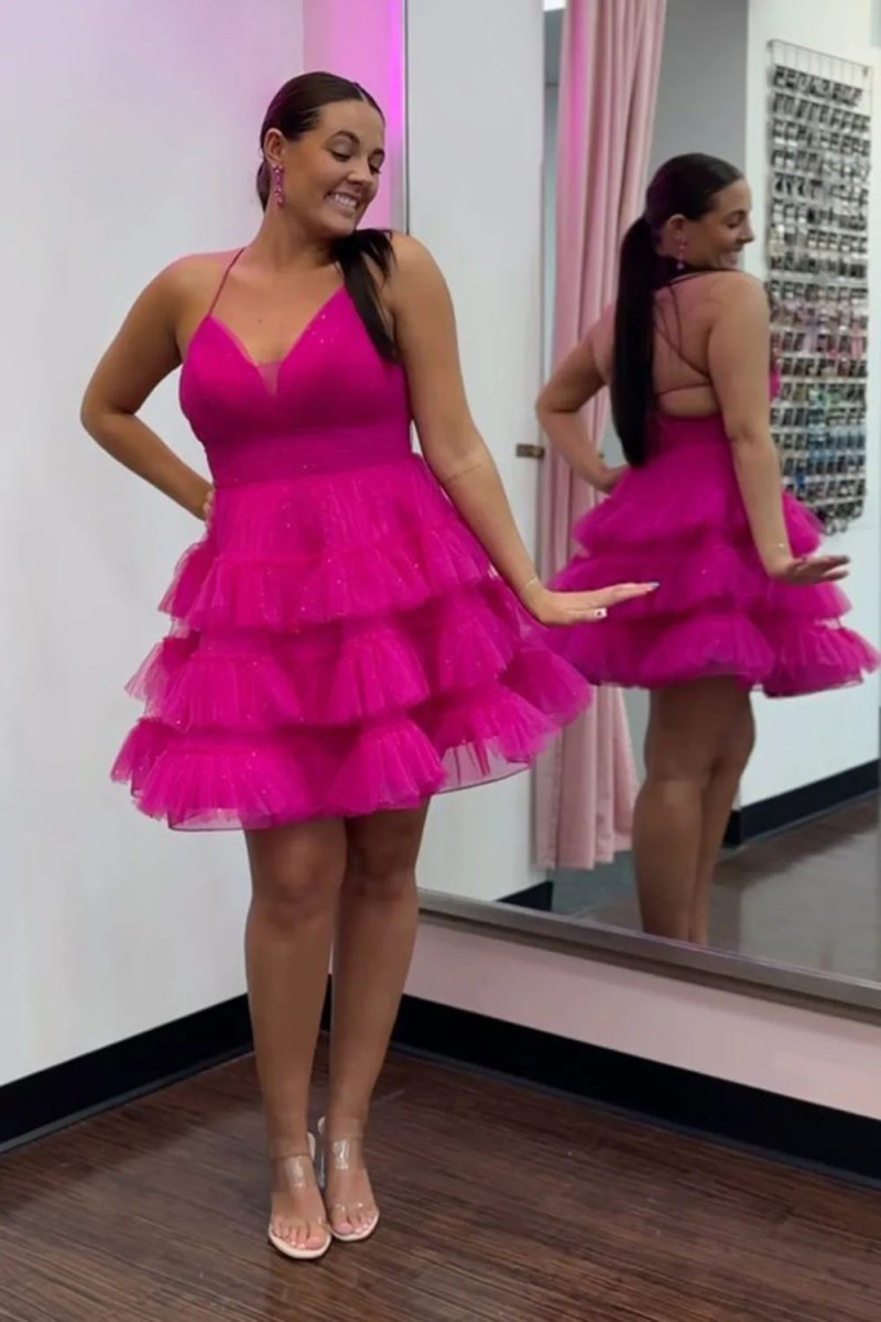 Kris | Glitter Royal Blue Tiered Tulle Short A - Line Homecoming Dresses - KissProm