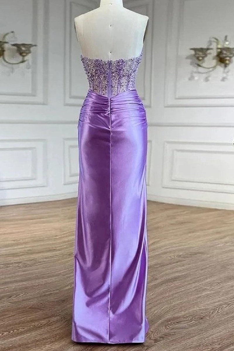 Eirene | Purple Sweetheart Mermaid Satin Long Prom Dress with Beading - KissProm