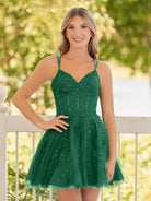 KissProm A-Line Lace Spaghetti-Straps short Homecoming Dress | Its exquisite design and intricate decorative details make it a must-have for dinner parties and dances, as well as a sophisticated addition to your wardrobe.