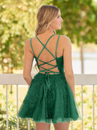 KissProm A-Line Lace Spaghetti-Straps short Homecoming Dress | Its exquisite design and intricate decorative details make it a must-have for dinner parties and dances, as well as a sophisticated addition to your wardrobe.