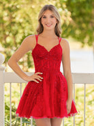 KissProm A-Line Lace Spaghetti-Straps short Homecoming Dress | Its exquisite design and intricate decorative details make it a must-have for dinner parties and dances, as well as a sophisticated addition to your wardrobe.