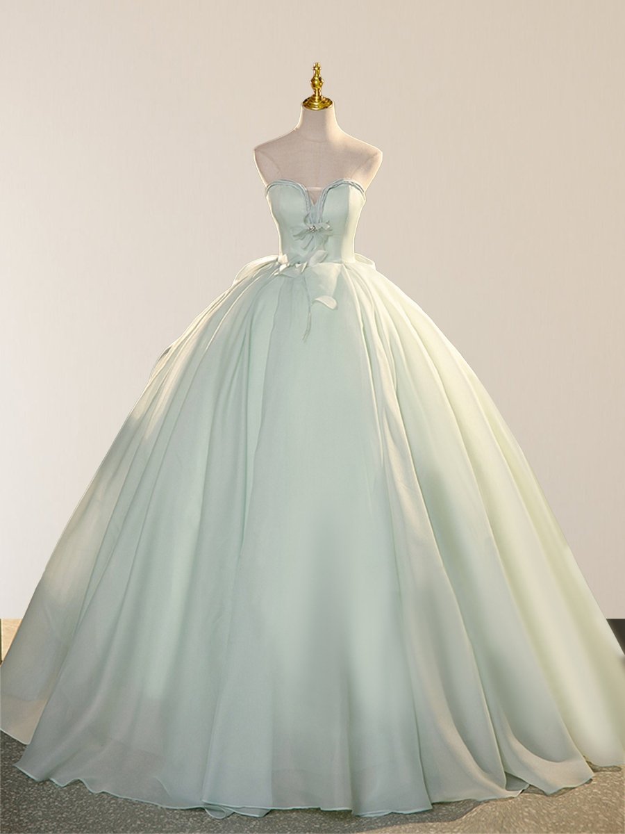 Elegant 3D Flowery Lace Sage Green Tulle Fairy Ball Gown - KissProm