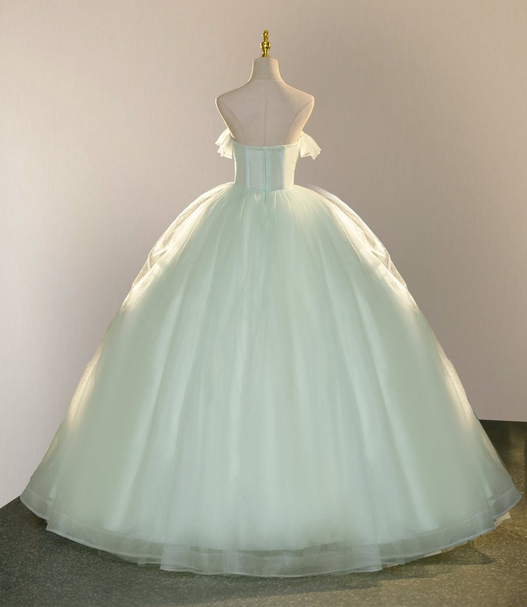 Elegant 3D Flowery Lace Sage Green Tulle Fairy Ball Gown - KissProm