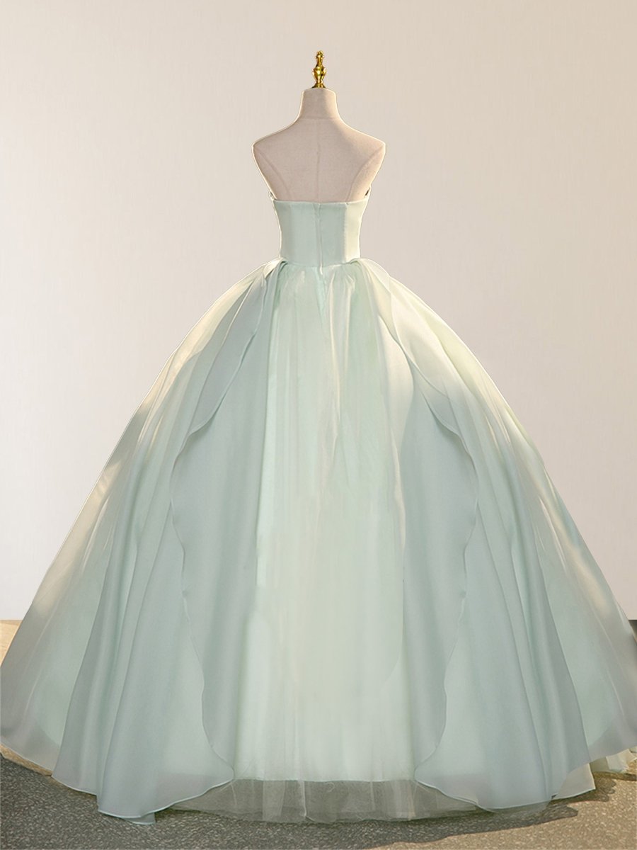 Elegant 3D Flowery Lace Sage Green Tulle Fairy Ball Gown - KissProm