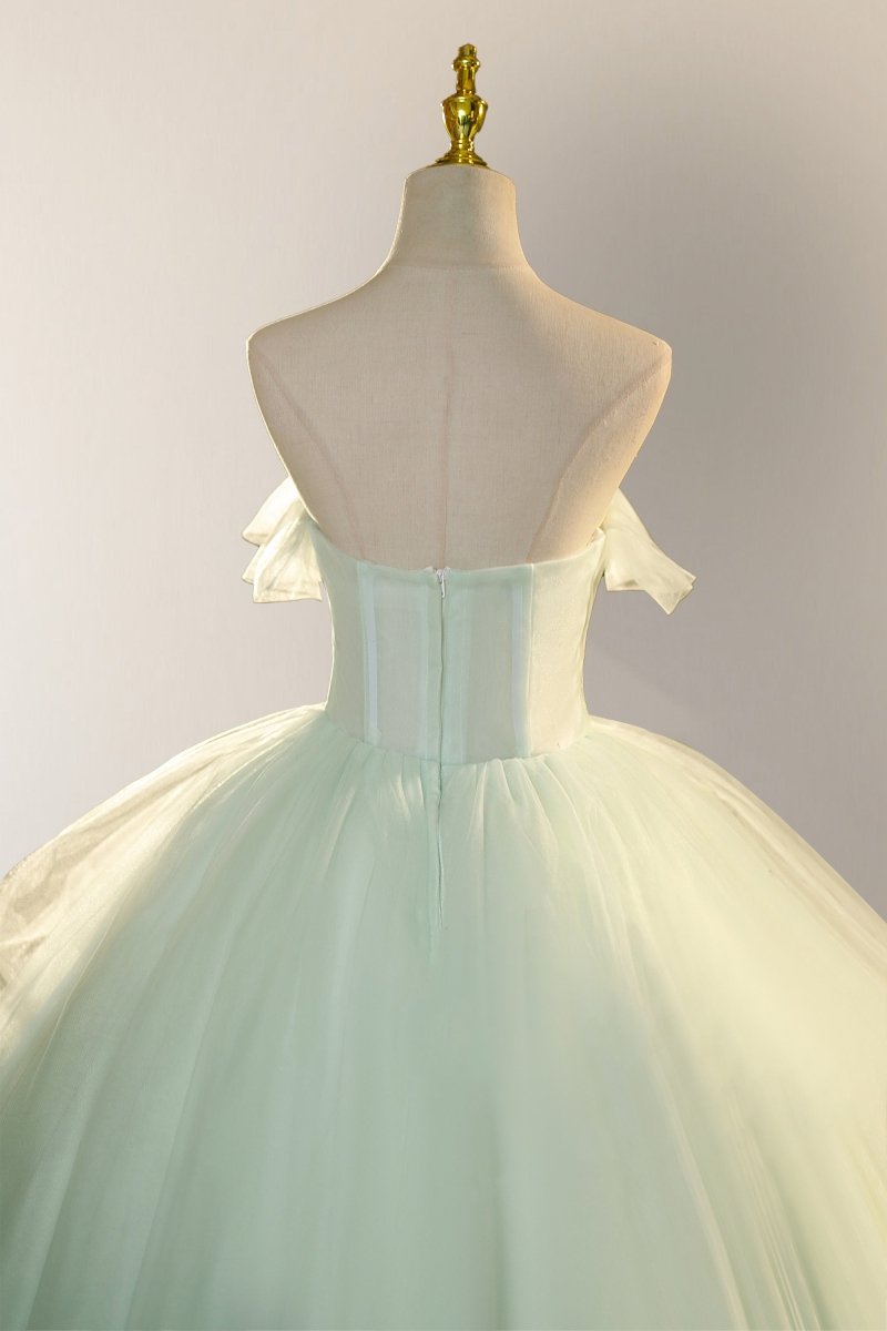 Elegant 3D Flowery Lace Sage Green Tulle Fairy Ball Gown - KissProm