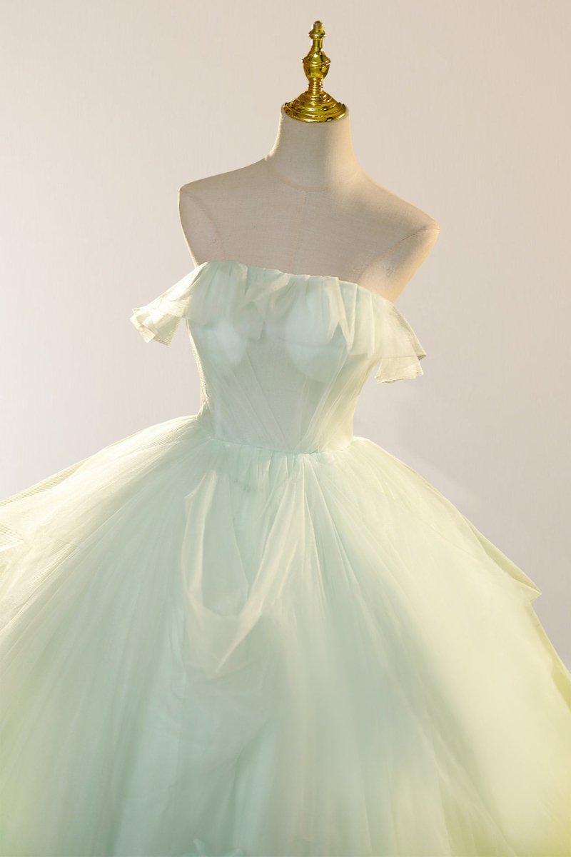 Elegant 3D Flowery Lace Sage Green Tulle Fairy Ball Gown - KissProm