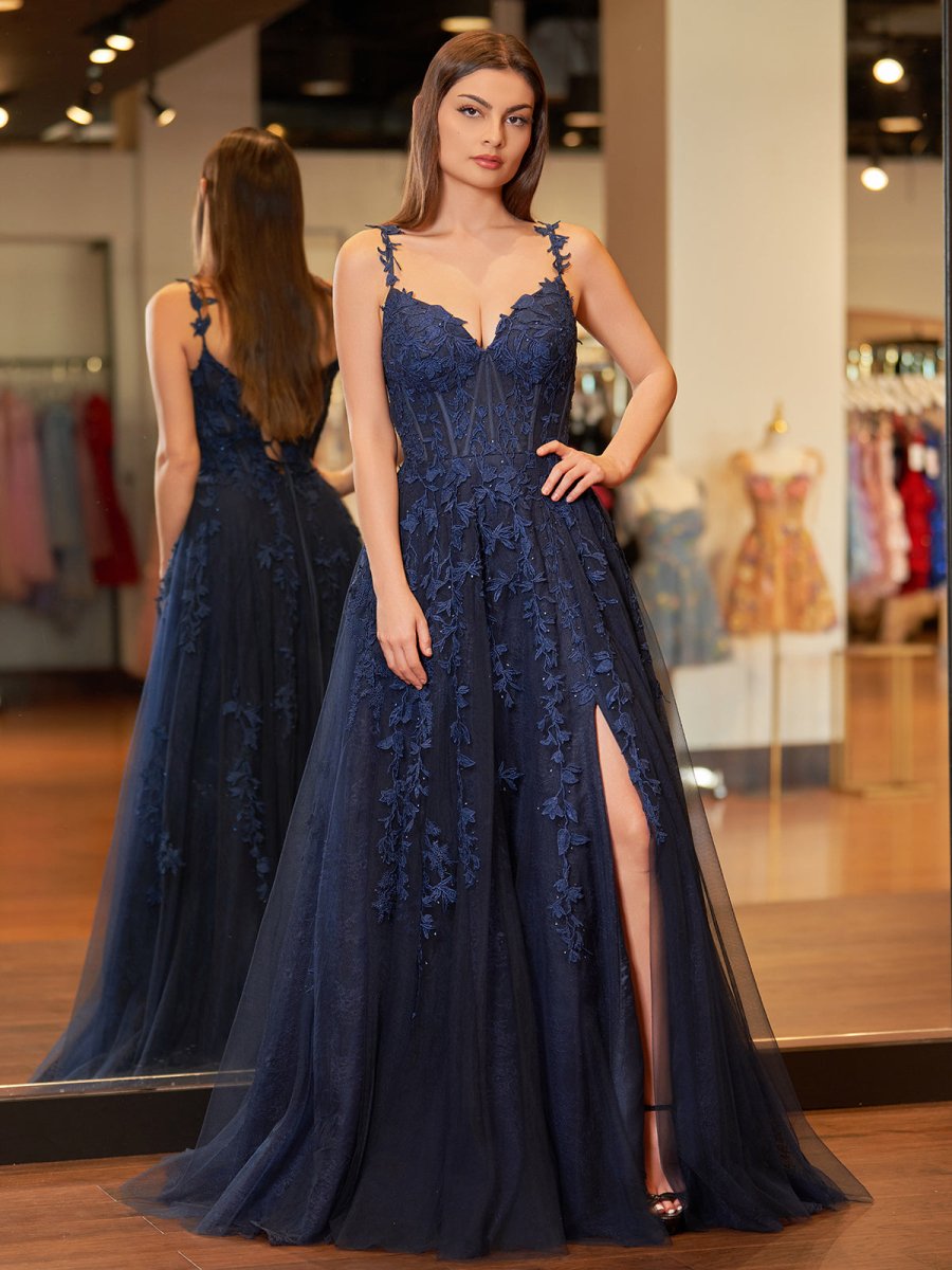 Mariana |A - line Sweetheart Lace Tulle Prom Dress with Slit - KissProm