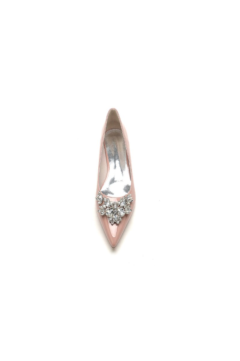 Elegant Black Pointed - Toe Flats with a Crystal Ornament - KissProm