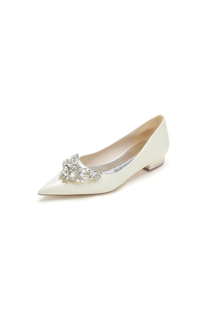 Elegant Black Pointed - Toe Flats with a Crystal Ornament - KissProm