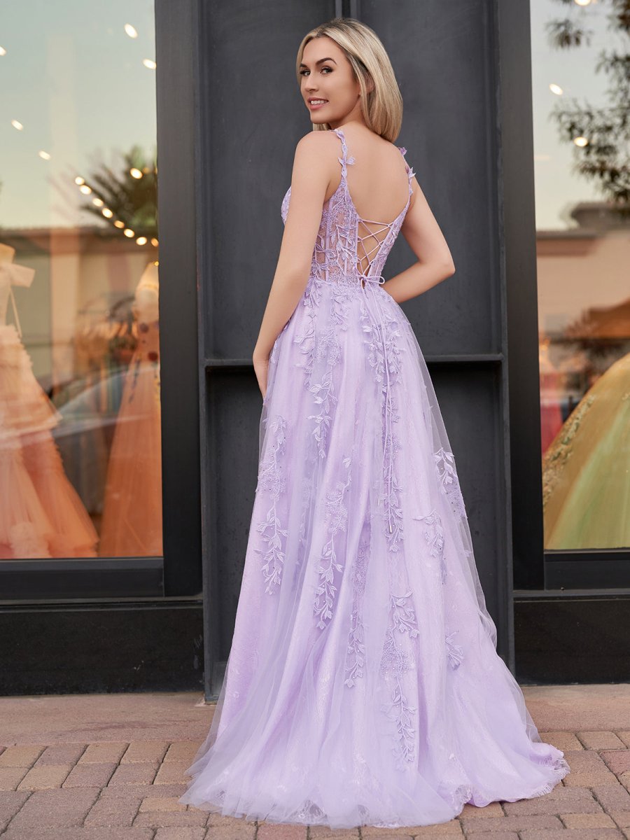 Mariana |A - line Sweetheart Lace Tulle Prom Dress with Slit - KissProm