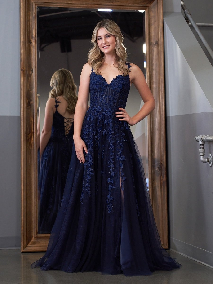 Mariana |A - line Sweetheart Lace Tulle Prom Dress with Slit - KissProm