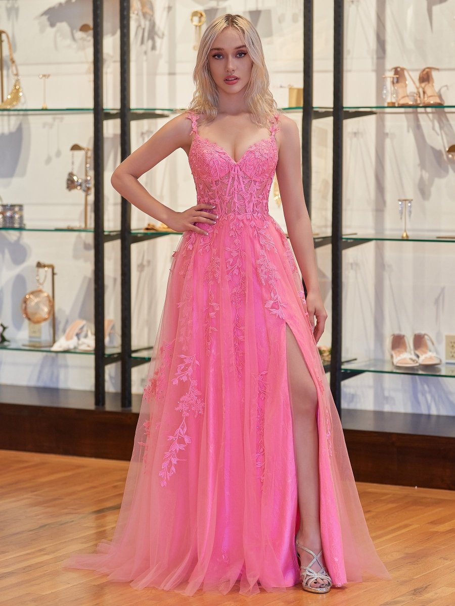 Mariana |A - line Sweetheart Lace Tulle Prom Dress with Slit - KissProm