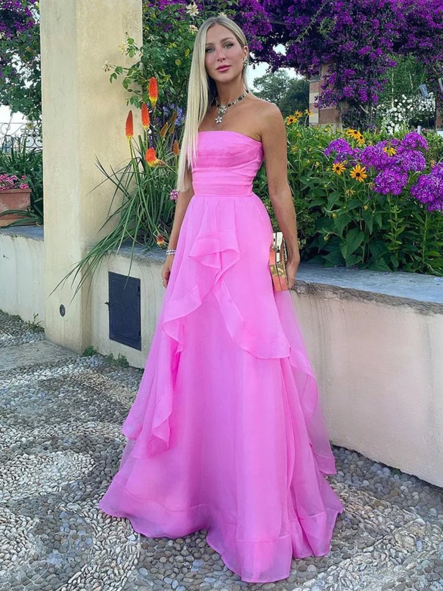 Elisa |Light Pink A Line Strapless Organza Prom Dress - KissProm