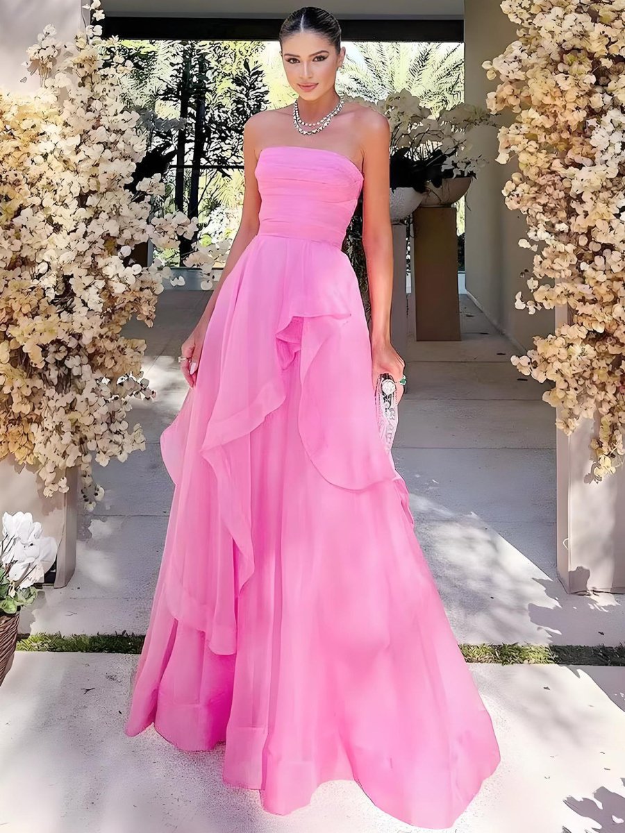 Elisa |Light Pink A Line Strapless Organza Prom Dress - KissProm