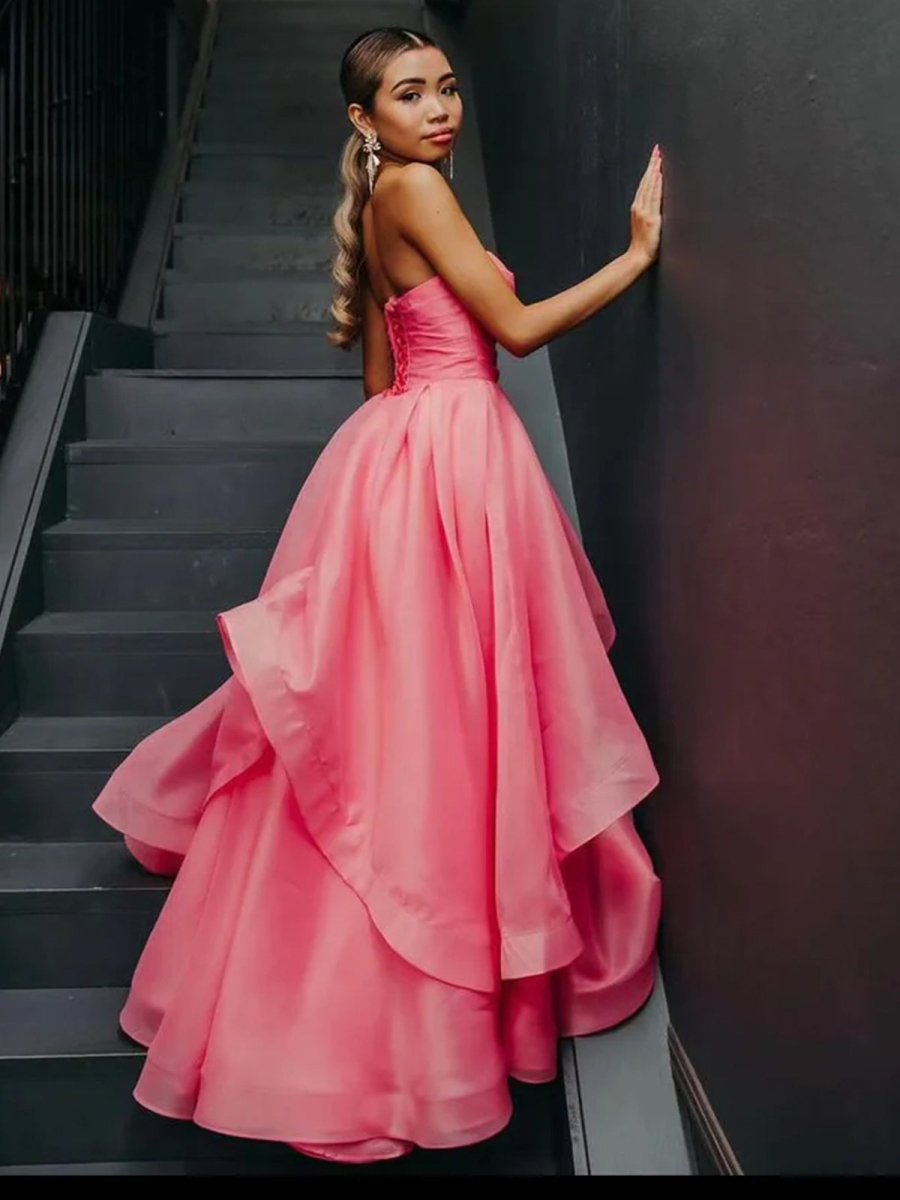 Elisa |Light Pink A Line Strapless Organza Prom Dress - KissProm