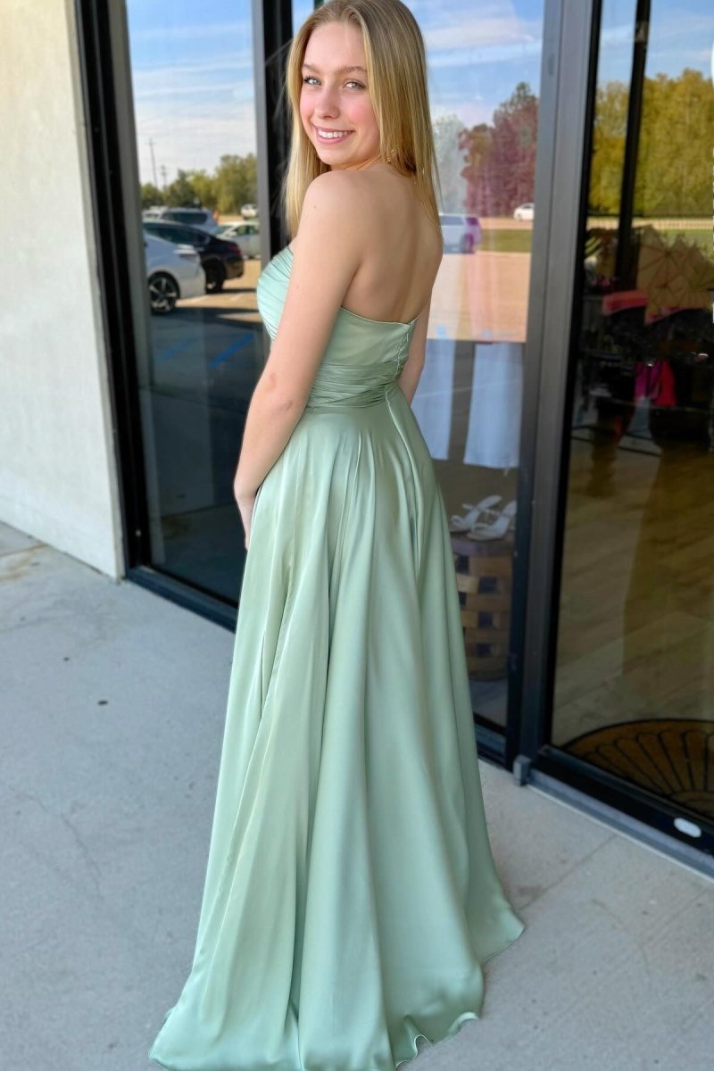 Enzley | Sage Strapless Twisted Knot Maxi Bridesmaid Dress - KissProm