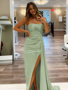 Eowyn | Mermaid Strapless Satin Long Prom Dresses With Split - KissProm