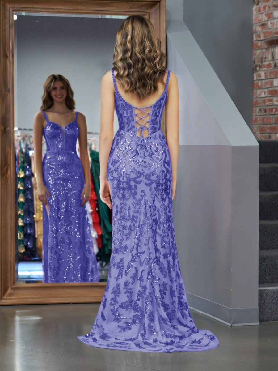 Erryn |Purple Sheath Sequins Long Prom Dress with Slit - KissProm