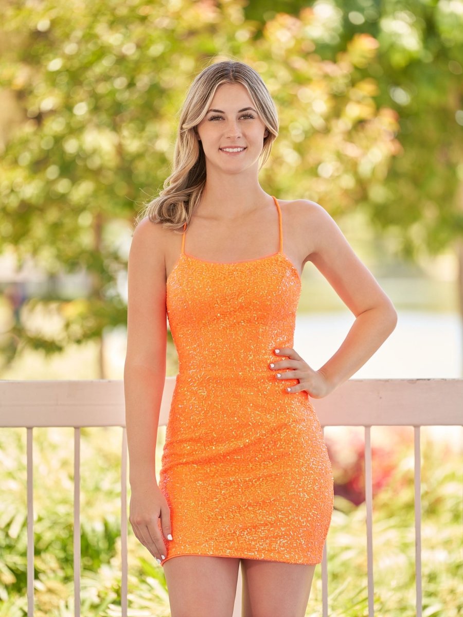 Esme | Bodycon Short Orange Scoop Neck Sequins Homecoming Dress - KissProm