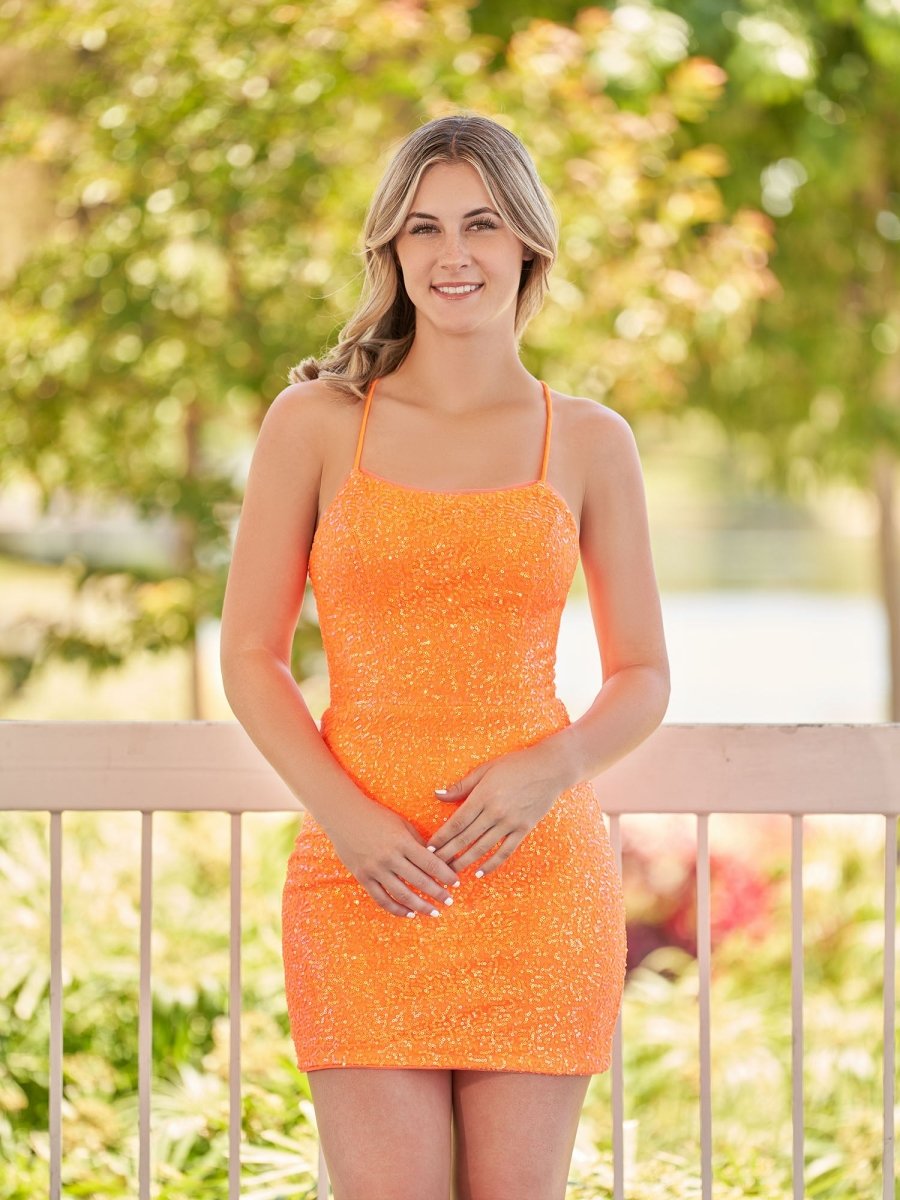 Esme | Bodycon Short Orange Scoop Neck Sequins Homecoming Dress - KissProm