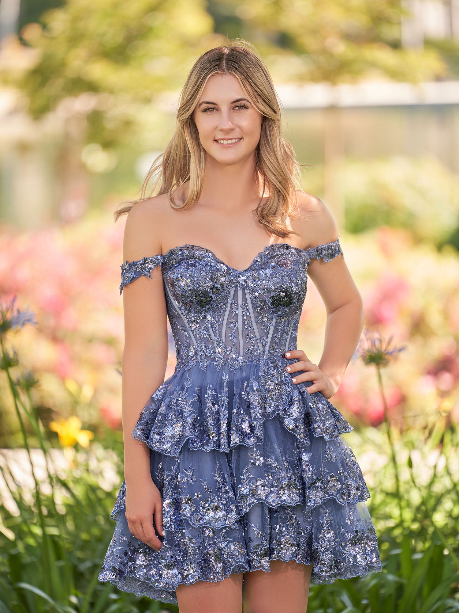 Everly | A-Line Sweetheart Tiered Navy Blue Short Homecoming Dress