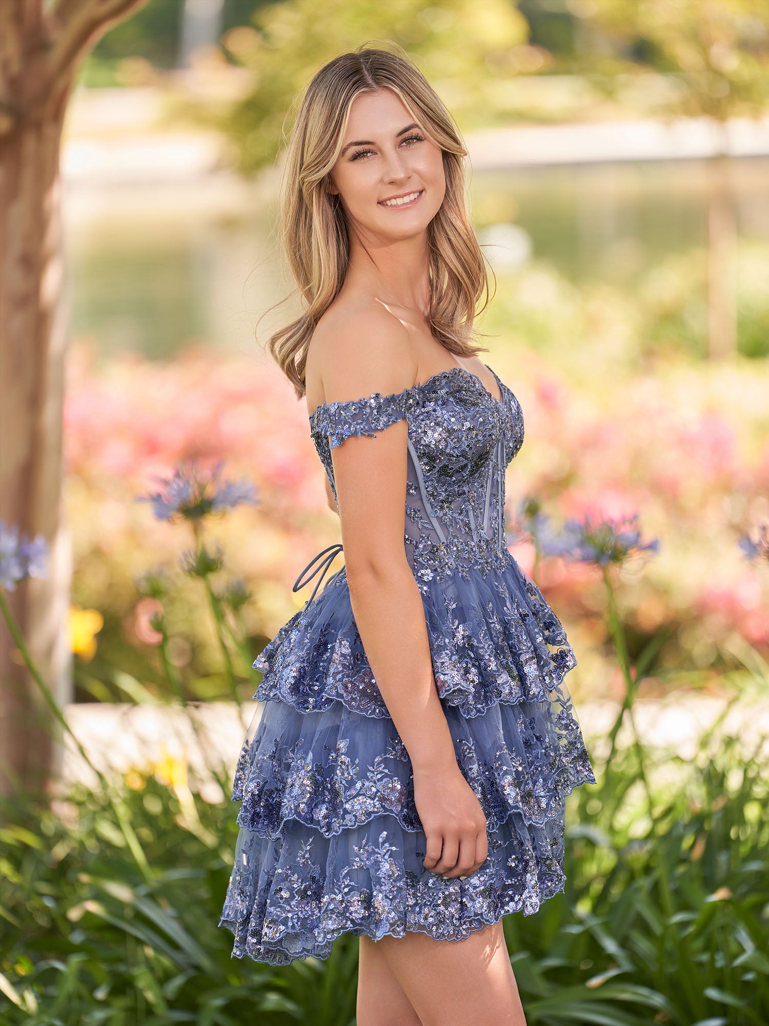 Everly | A-Line Sweetheart Tiered Navy Blue Short Homecoming Dress