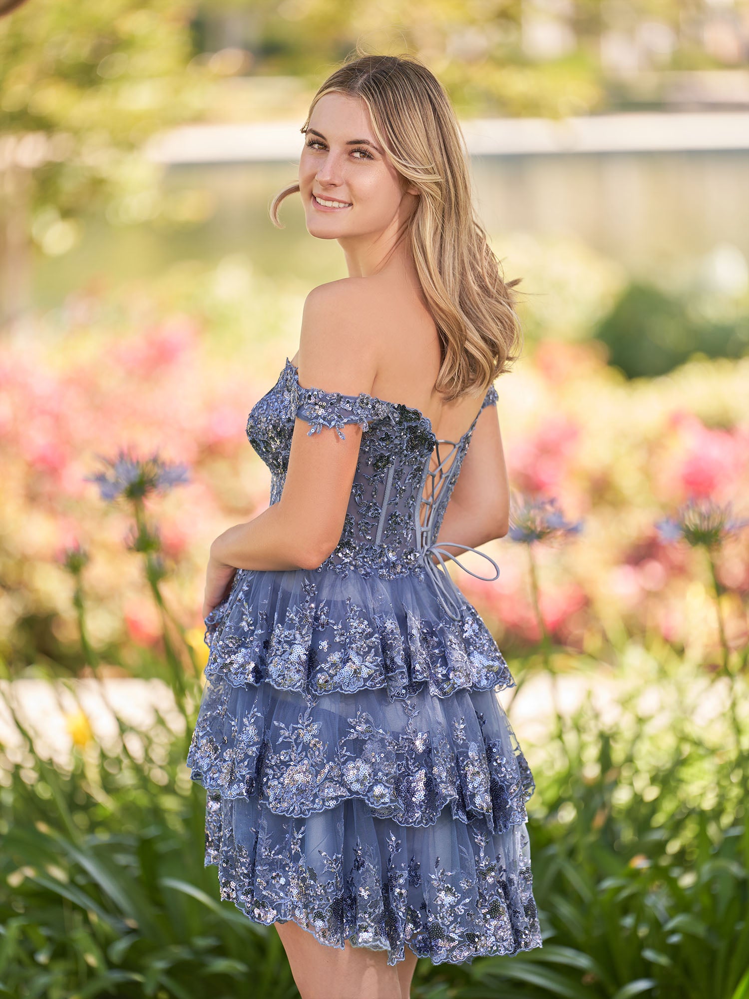 Everly | A-Line Sweetheart Tiered Navy Blue Short Homecoming Dress